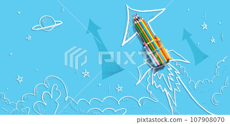 Back to school theme with hand drawn rocket and pencils Back to school theme with hand drawn rocket and pencils 107908070