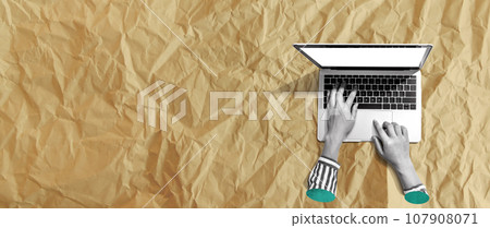 Person using a laptop computer - Photo collage 107908071