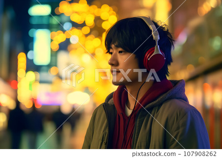 10 張 AI 生成的男性戴著耳機聽音樂的圖像 107908262