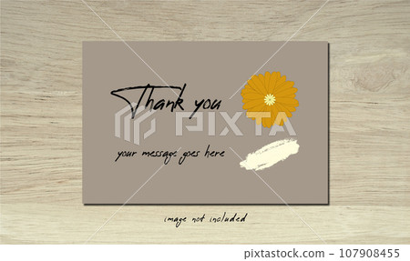 Thank you card template with brush and blooming daisy Gerbera botany. Modern minimalist boho design. 107908455
