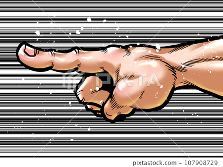 A graphic manga style illustration of someone pointing vigorously 107908729