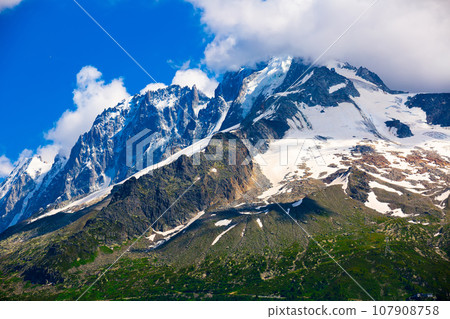 Scenic view of the mountain top Aiguille Verte. Western Alps. 107908758