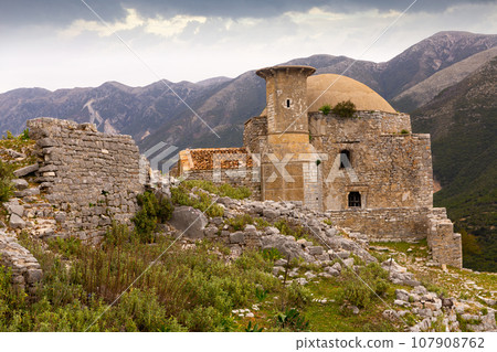 Remains of ancient mosque on rocky hilltop near Borsh village 107908762