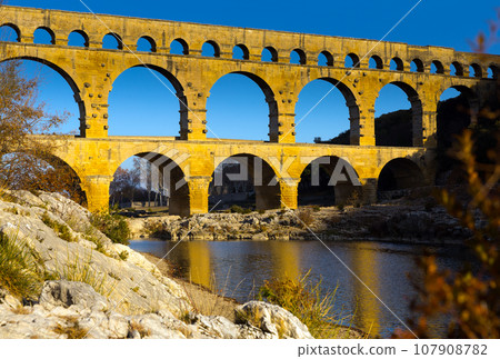 View on The Aqueduct Bridge over river in France View on The Aqueduct Bridge over river in France 107908782