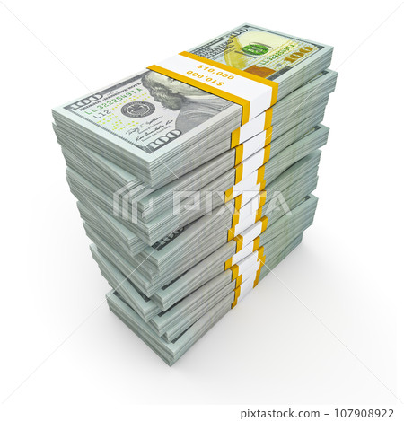 Creative business finance making money concept - stack of new new 100 US dollars 2013 edition banknotes (bills) bundles isolated on white background money stack on white Creative business finance making money concept - stack of new new 100 US dollars 2013 edition banknotes (bills) bundles isolated on white background money stack on white 107908922