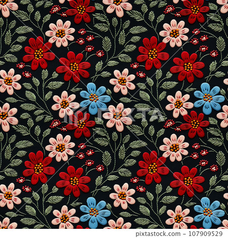 Cute small floral pattern embroidery seamless background material AI image 107909529