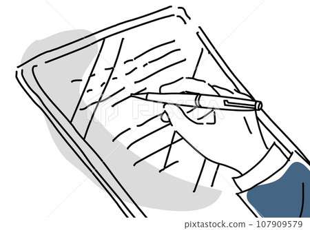 男人的手在平板電腦上進行電子簽名 107909579