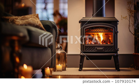 Relax in a winter home with a fireplace Relax with stove fireplace AI generated image Relax in a winter home with a fireplace Relax with stove fireplace AI generated image 107910174