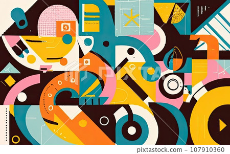 Deconstructed postmodern inspired artwork of vector abstract symbols Deconstructed postmodern inspired artwork of vector abstract symbols 107910360