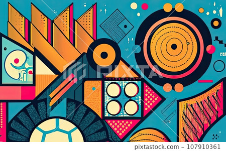 Deconstructed postmodern inspired artwork of vector abstract symbols Deconstructed postmodern inspired artwork of vector abstract symbols 107910361