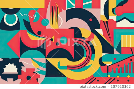 Deconstructed postmodern inspired artwork of vector abstract symbols Deconstructed postmodern inspired artwork of vector abstract symbols 107910362