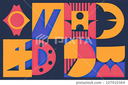 Deconstructed postmodern inspired artwork of vector abstract symbols Deconstructed postmodern inspired artwork of vector abstract symbols 107910364