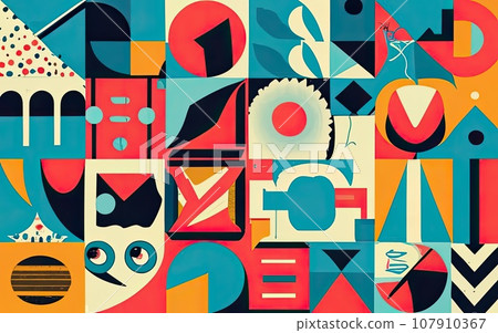 Deconstructed postmodern inspired artwork of vector abstract symbols 107910367