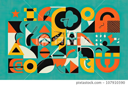 Deconstructed postmodern inspired artwork of vector abstract symbols Deconstructed postmodern inspired artwork of vector abstract symbols 107910390