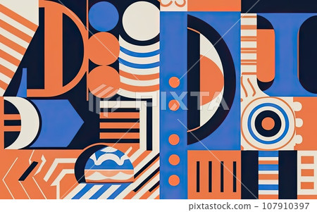 Deconstructed postmodern inspired artwork of vector abstract symbols 107910397