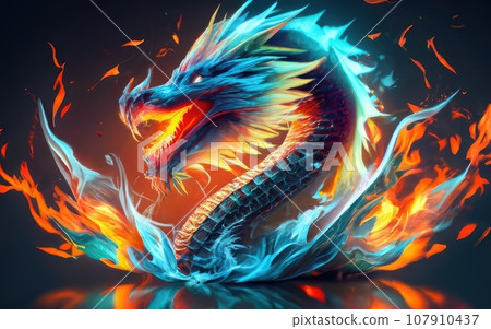 bright glass japanese dragon  107910437