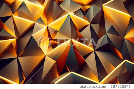 golden low poly triangular background with neon edges golden low poly triangular background with neon edges 107910841