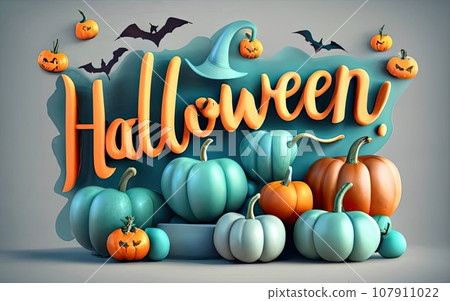 Halloween text shape like pumpkin 107911022