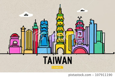 line drawing taiwan in city skyline  107911190