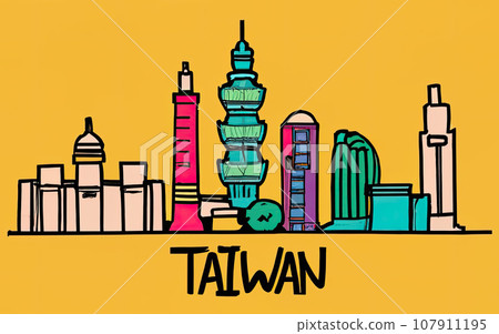 line drawing taiwan in city skyline  107911195