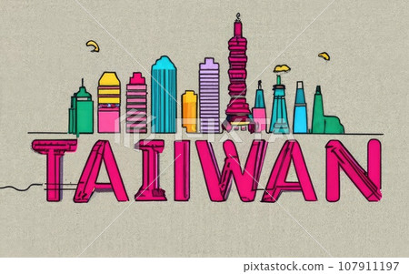 line drawing taiwan in city skyline  107911197