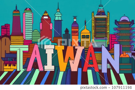 line drawing taiwan in city skyline line drawing taiwan in city skyline 107911198