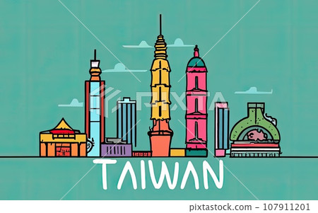 line drawing taiwan in city skyline line drawing taiwan in city skyline 107911201