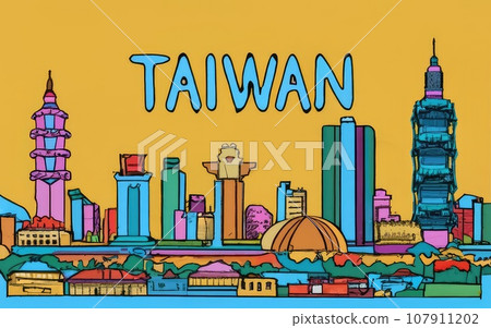 line drawing taiwan in city skyline line drawing taiwan in city skyline 107911202