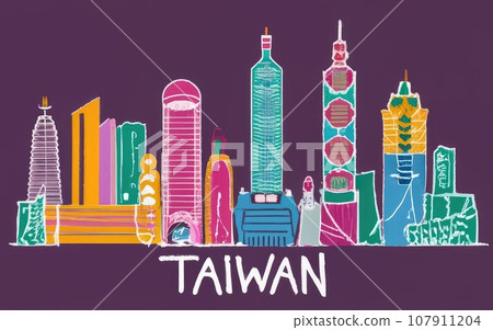 line drawing taiwan in city skyline line drawing taiwan in city skyline 107911204