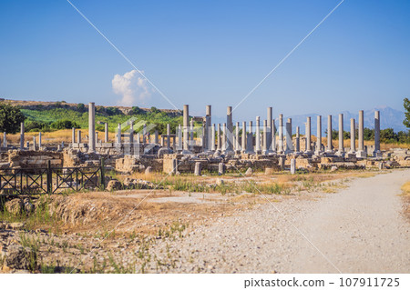 Ruins of the ancient Lycian city Perge located near the Antalya city in Turkey turkiye, GO Everywhere 107911725
