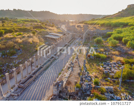 Ruins of the ancient Lycian city Perge located near the Antalya city in Turkey turkiye, GO Everywhere Ruins of the ancient Lycian city Perge located near the Antalya city in Turkey turkiye, GO Everywhere 107911727