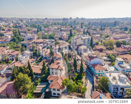View of old Antalya from a drone or bird's eye view. This is the area of the old city and the old harbor 107911884