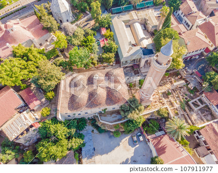 Sultan Alaaddin Camii Minaret. Antalya Turkey. Drone view Sultan Alaaddin Camii Minaret. Antalya Turkey. Drone view 107911977