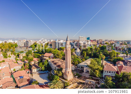 Sultan Alaaddin Camii Minaret. Antalya Turkey. Drone view Sultan Alaaddin Camii Minaret. Antalya Turkey. Drone view 107911981