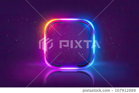 Neon rounded square frame with shining effects on dark background Neon rounded square frame with shining effects on dark background 107912089