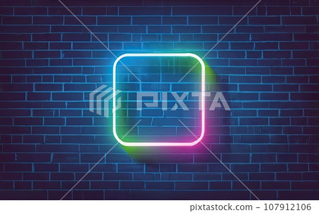 Neon rounded square frame with shining effects on dark background 107912106
