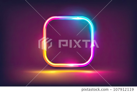 Neon rounded square frame with shining effects on dark background Neon rounded square frame with shining effects on dark background 107912119