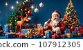 santa claus opening presents 107912305