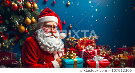 santa claus opening presents santa claus opening presents 107912306