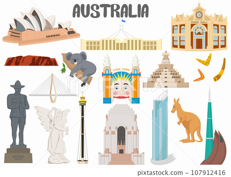 Set of Australia famous landmarks Set of Australia famous landmarks 107912416