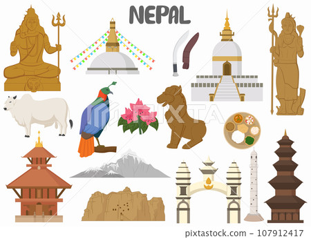 Set of Nepal famous landmarks 107912417