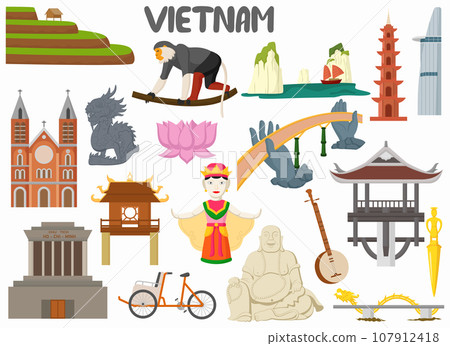 Set of Vietnam famous landmarks 107912418