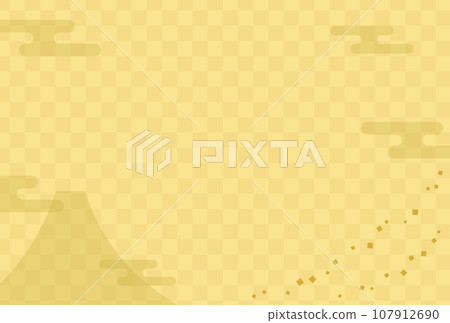 Japanese pattern background with Mt. Fuji and golden checkered pattern 107912690