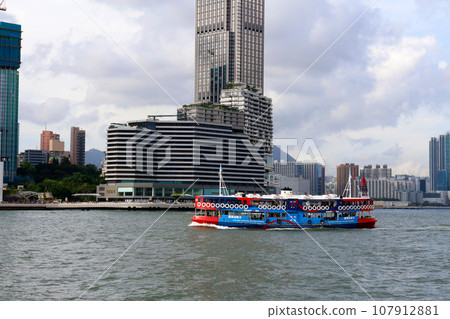 Star ferry sailing through Victoria Bay in Hong Kong Star ferry sailing through Victoria Bay in Hong Kong 107912881