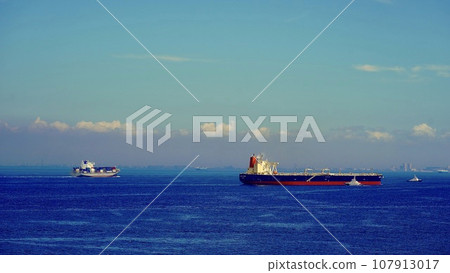 A tanker sailing in Tokyo Bay seen from Umihotaru A tanker sailing in Tokyo Bay seen from Umihotaru 107913017