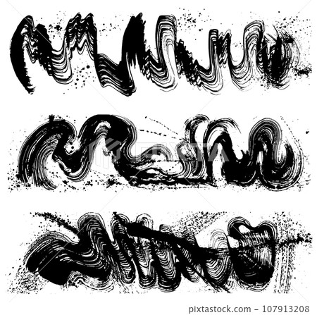 一組波浪手寫畫筆插圖 107913208