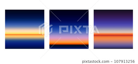 Early sunrise or late sunset colorful gradients background set. Smooth blurred wallpaper set in pink, blue, purple colors. Abstract night or evening sky horizon backdrop. Vector illustration 107913256