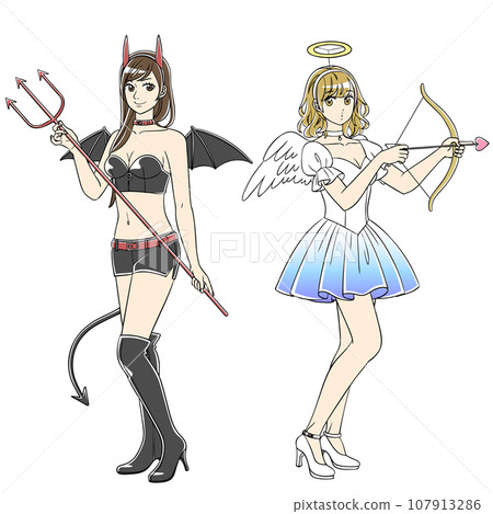 Girl cosplaying as an angel and devil 107913286