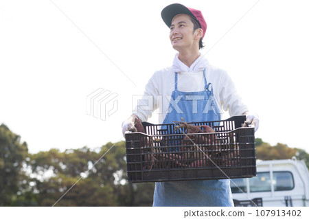 A man shipping vegetables from the field 107913402
