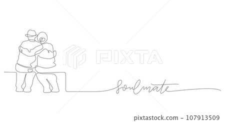 elder couple embracing romantic scene one line drawing 107913509